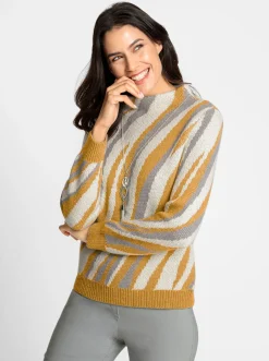Pullover| Pullover ocker-champagner-gemustert