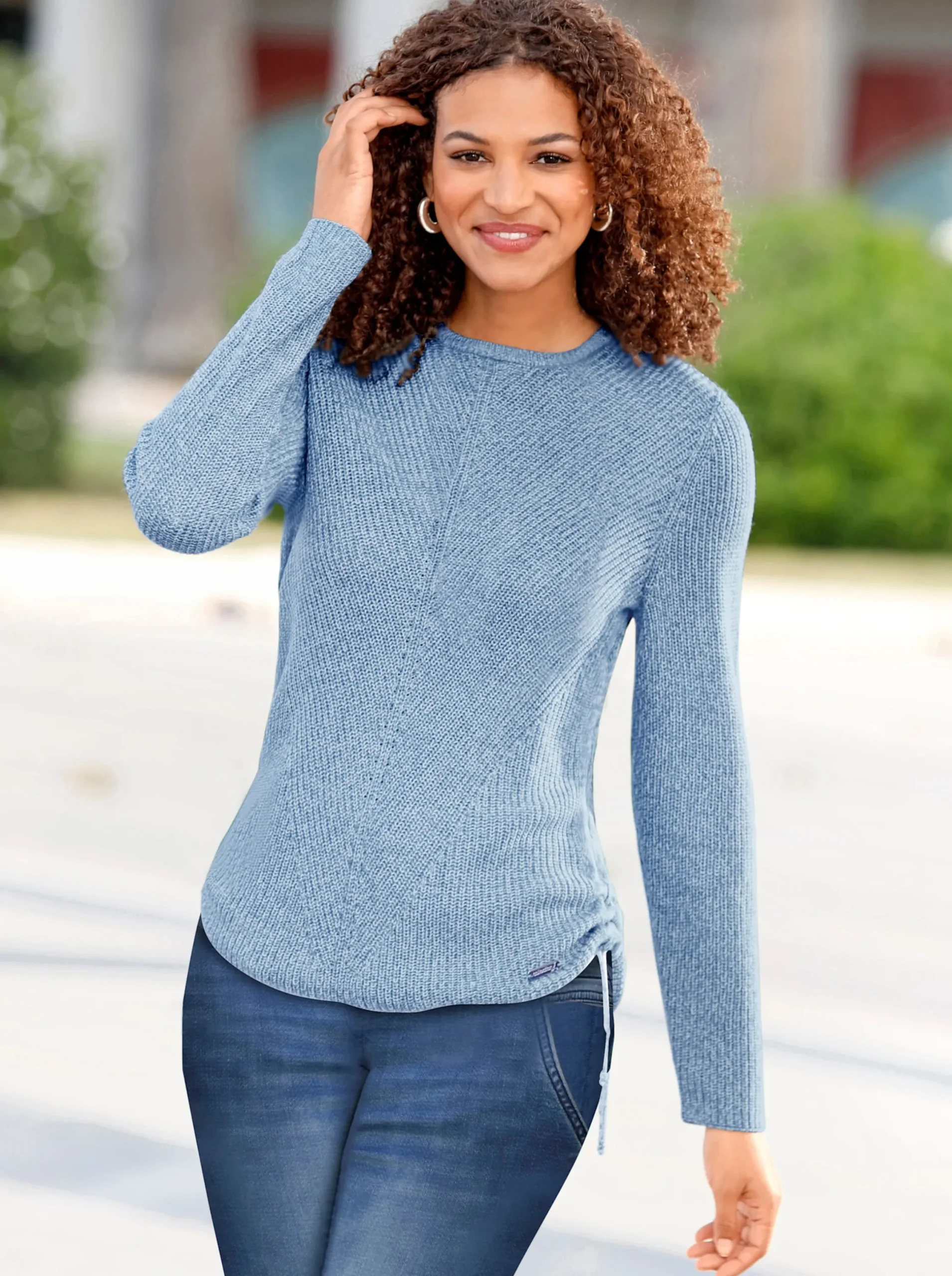 Pullover| Pullover eisblau-ecru-meliert