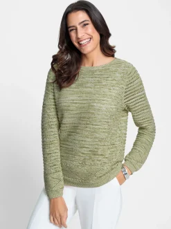 Pullover| Pullover aus mehrfarbigem Melange-Garn ecru-lindgrün-meliert