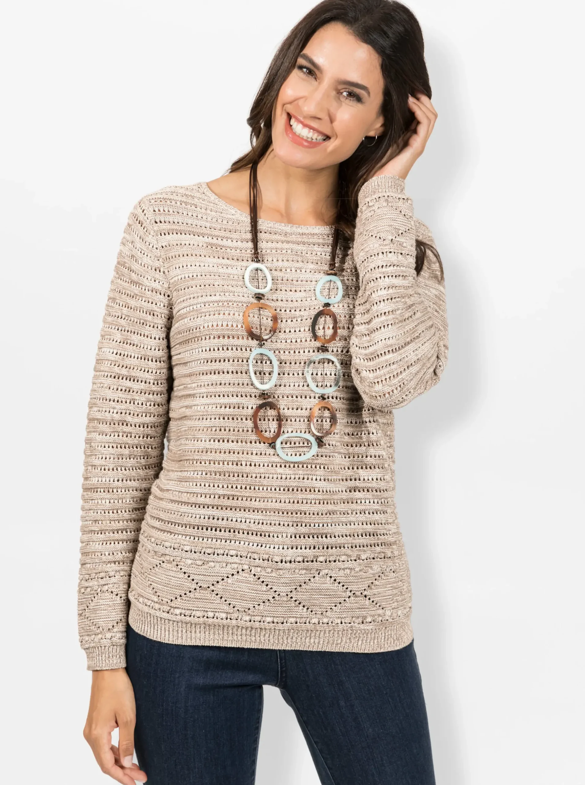 Pullover| Pullover aus mehrfarbigem Melange-Garn ecru-sesam-meliert