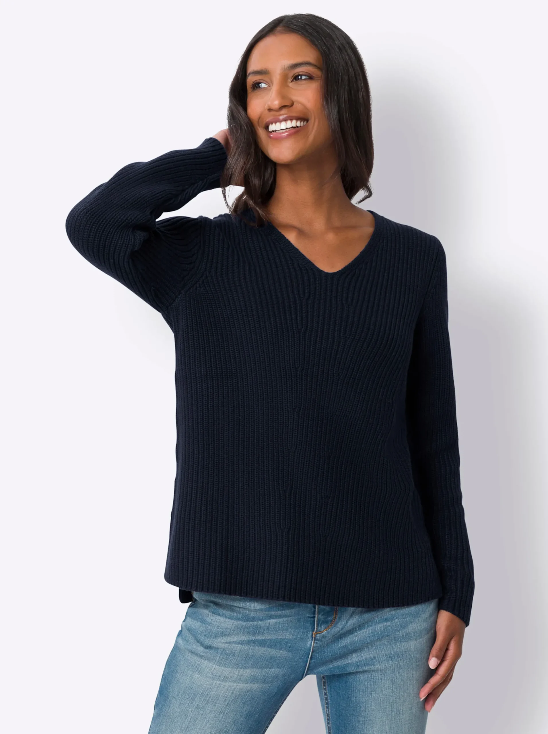 Pullover|heine Pullover im Rippenstrick marine