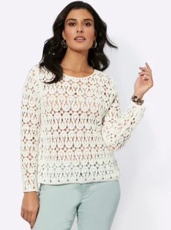 Pullover| Pullover in Häkel-Optik ecru