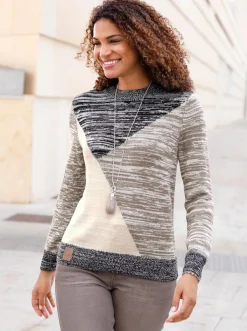 Pullover| Pullover in Melange-Qualität taupe-schwarz-meliert