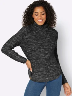 Pullover| Pullover mit Rollkragen schwarz-meliert