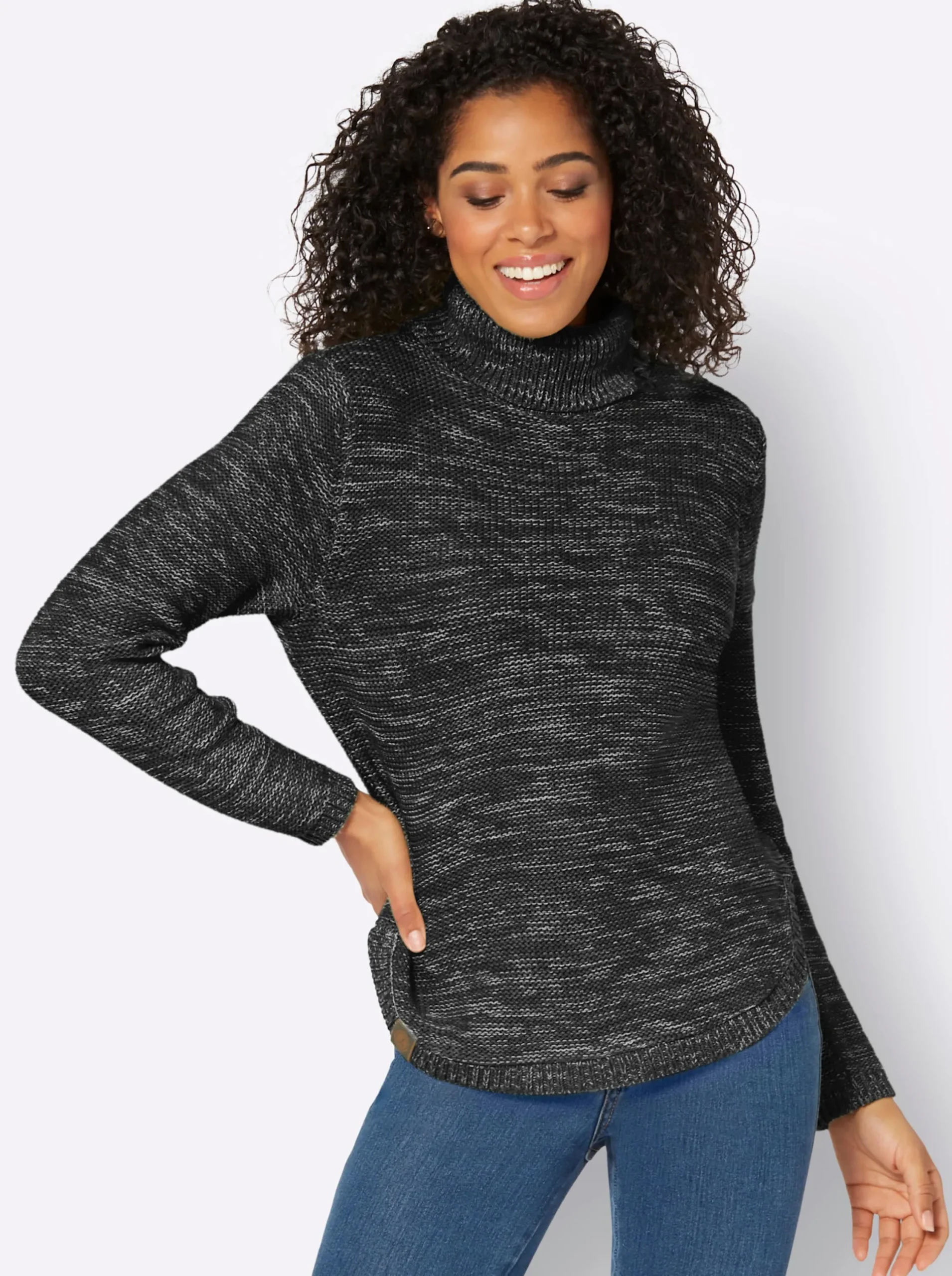 Pullover| Pullover mit Rollkragen schwarz-meliert