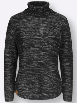 Pullover| Pullover mit Rollkragen schwarz-meliert