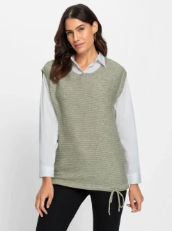 Pullover| Pullunder khaki-meliert