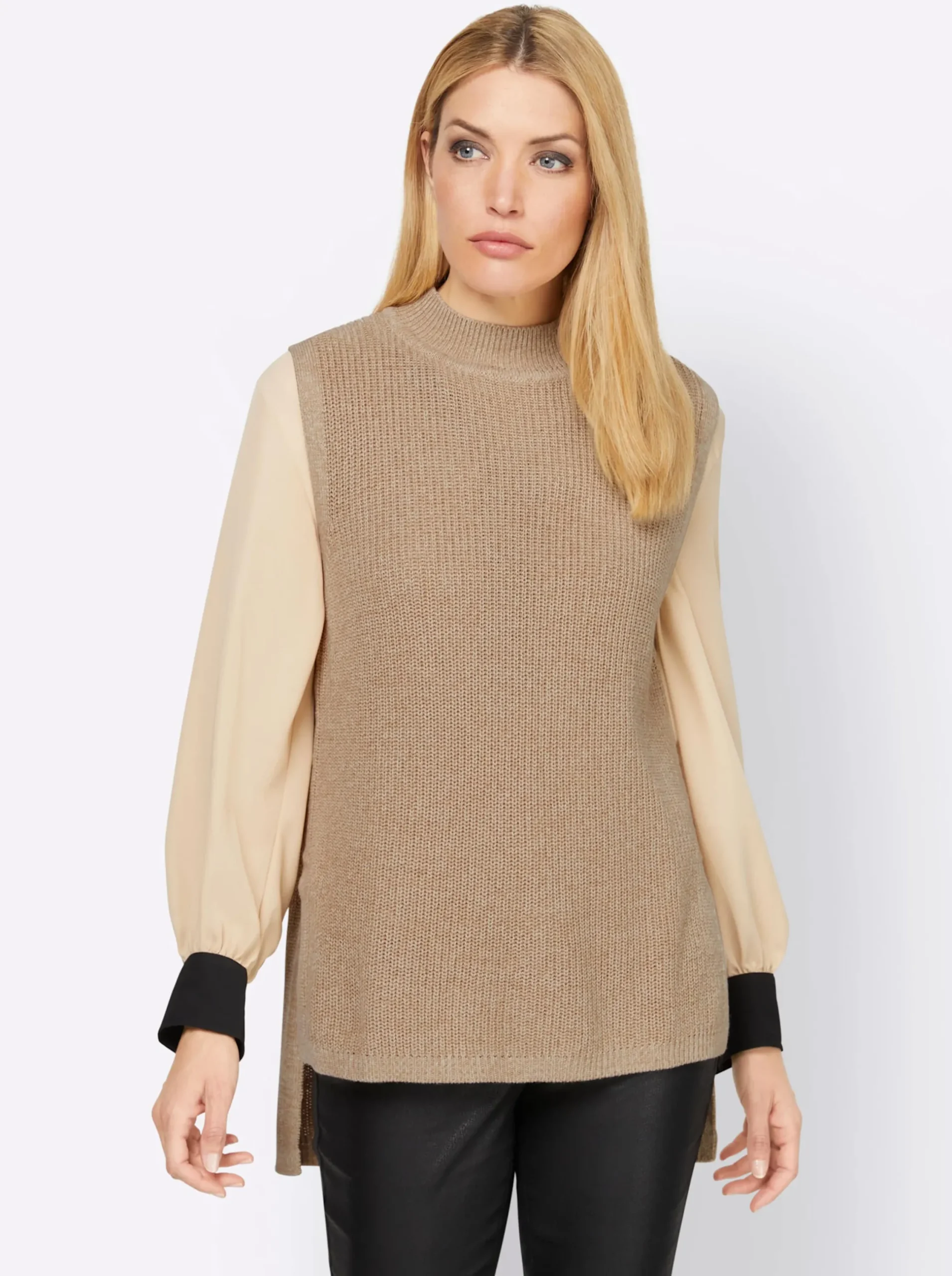 Pullover|heine Pullunder mit hohen Seitenschlitzen beige-meliert