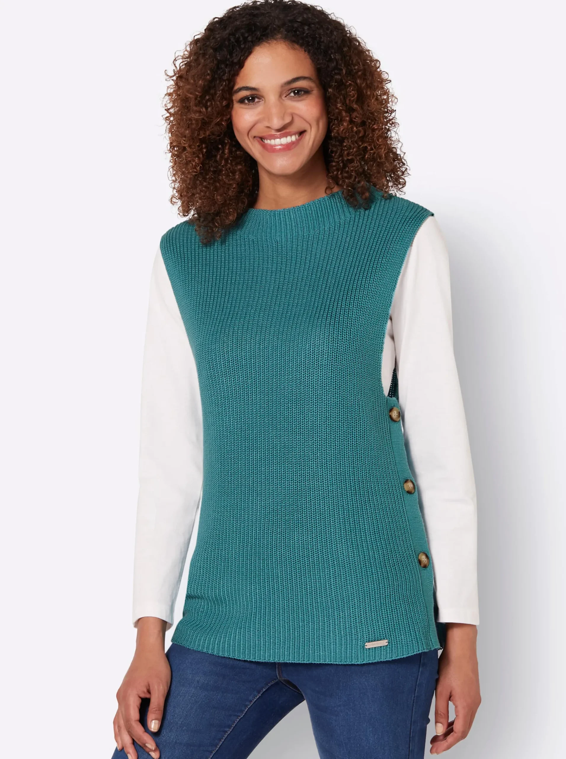 Pullover| Pullunder mit Zierknopfleiste ozean