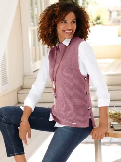 Pullover| Pullunder mit Zierknopfleiste altrosa