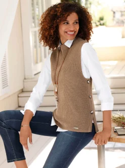 Pullover| Pullunder mit Zierknopfleiste camel