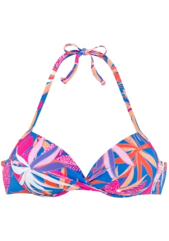 Bikinis|Buffalo Push-Up-Bikini-Top blau-pinkbedruckt