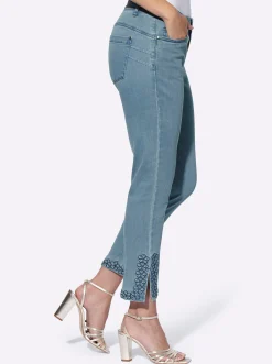Jeans|heine Push-up-Jeans mit Blüten-Applikation blue-bleached