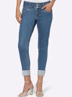 Jeans|heine Push-up-Jeans mit Zierperlen und -steinen am Umschlag blue-bleached