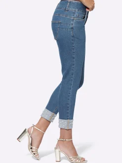 Jeans|heine Push-up-Jeans mit Zierperlen und -steinen am Umschlag blue-bleached