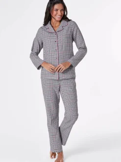 Nachtwäsche|wäschepur Pyjama graphit-magenta-kariert