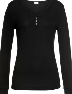 Nachtwäsche|LASCANA Pyjama bordeaux-schwarz-gestreift
