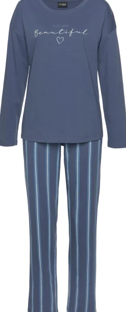 Nachtwäsche|Vivance Dreams Pyjama blau-gestreift