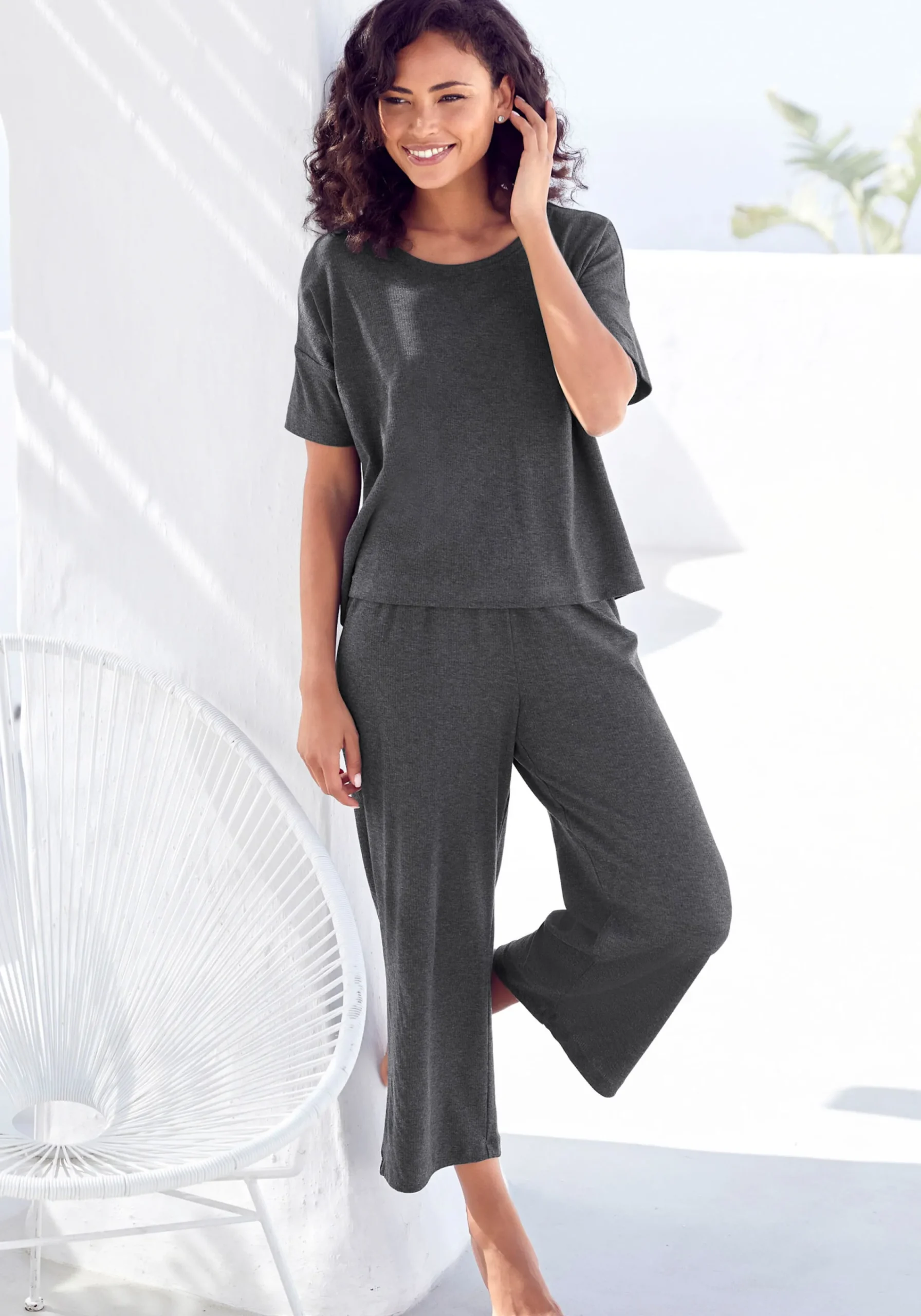 Nachtwäsche|Vivance Dreams Pyjama dunkelgrau