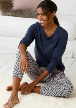 Nachtwäsche|Vivance Dreams Pyjama dunkelblau-gemustert