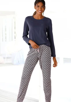 Nachtwäsche|Vivance Dreams Pyjama dunkelblau-gemustert