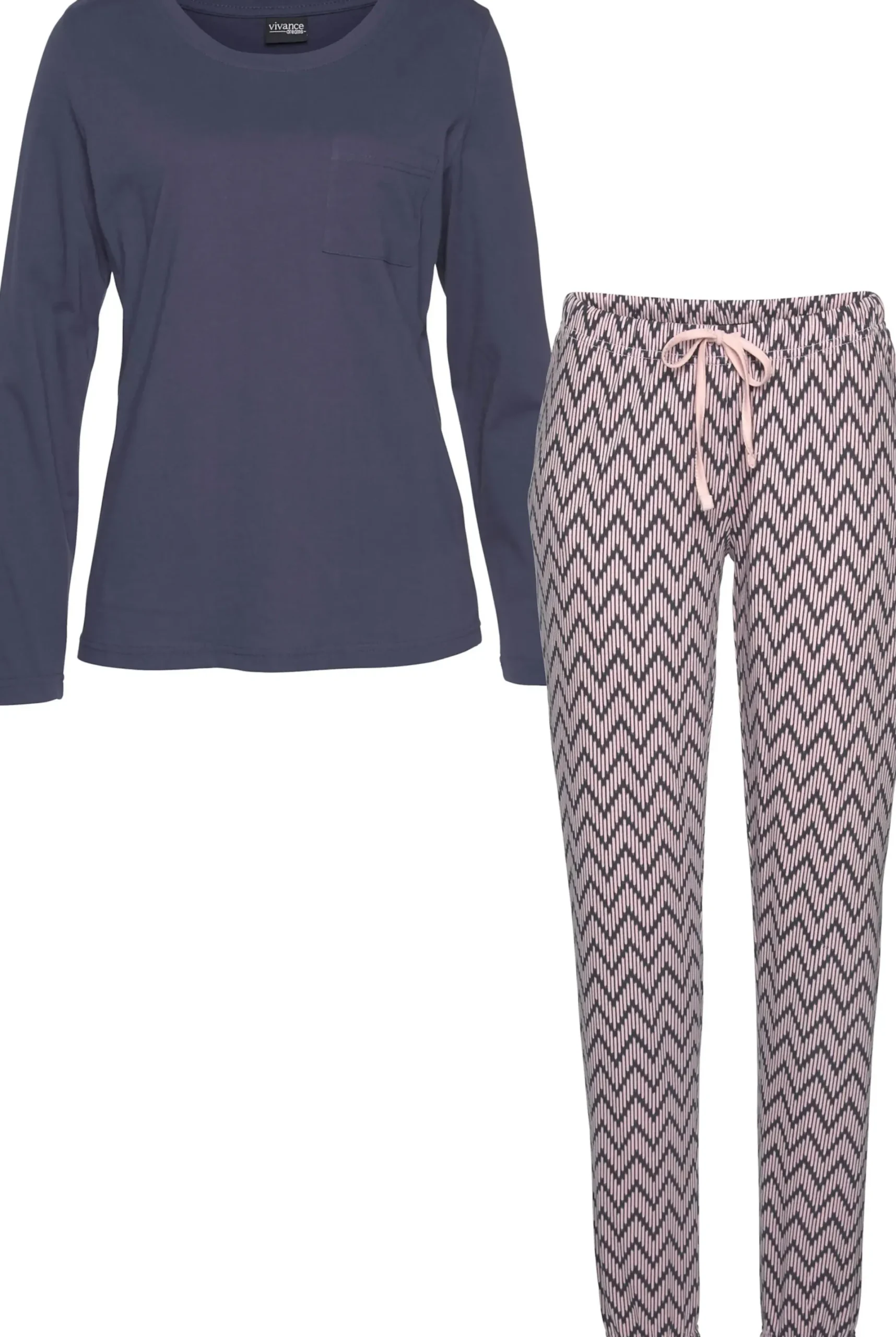 Nachtwäsche|Vivance Dreams Pyjama dunkelblau-gemustert