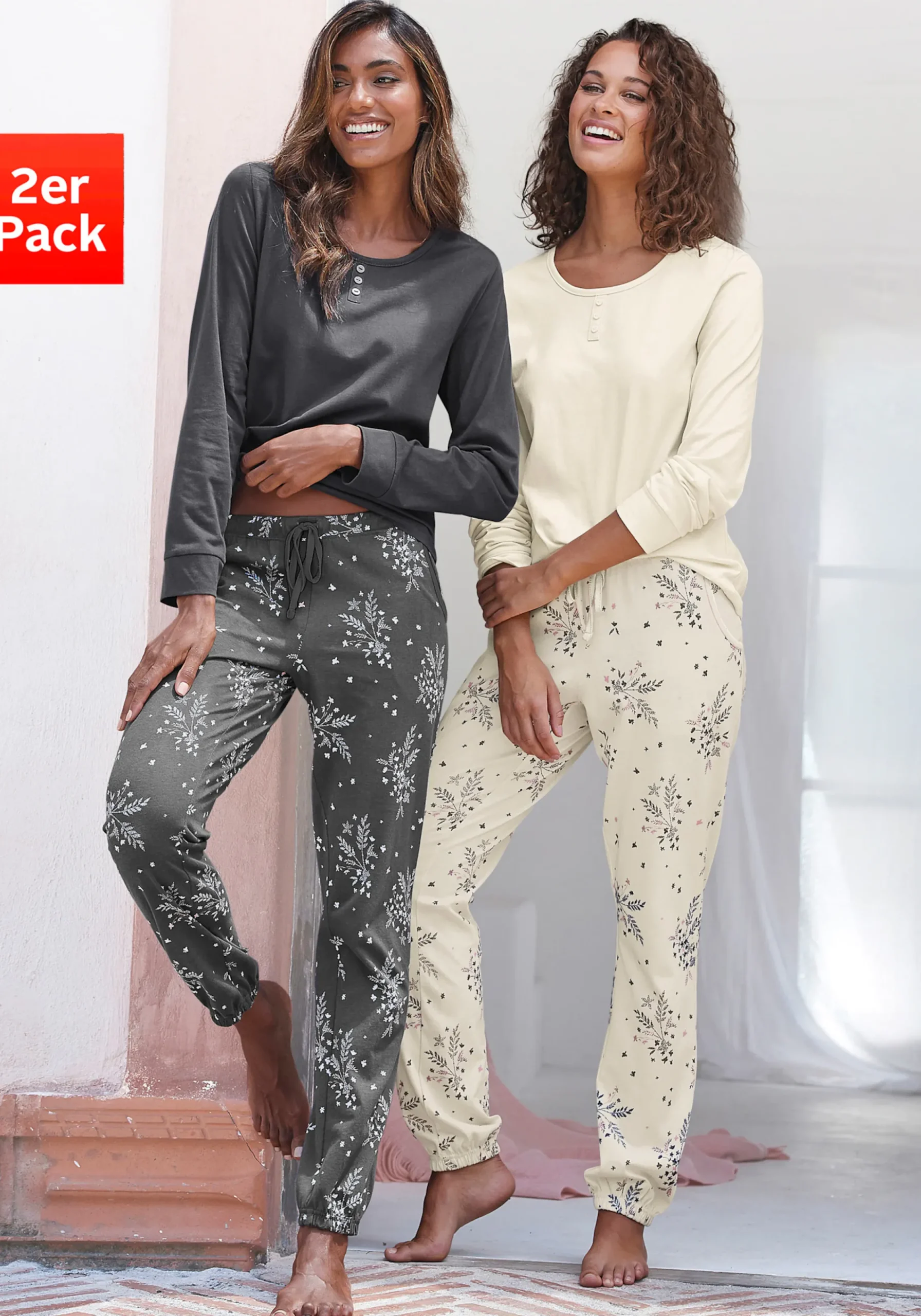 Nachtwäsche|Vivance Dreams Pyjama anthrazit,beige