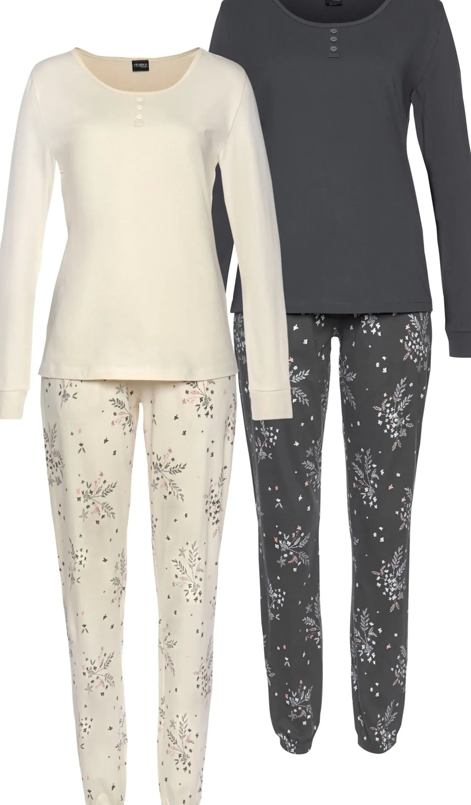 Nachtwäsche|Vivance Dreams Pyjama anthrazit,beige