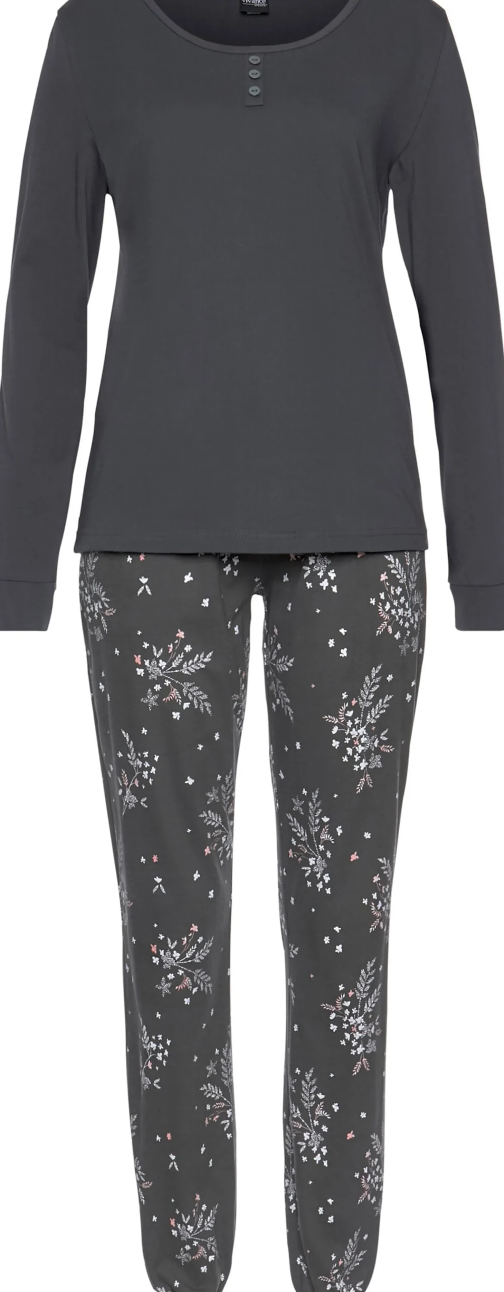 Nachtwäsche|Vivance Dreams Pyjama anthrazit,beige