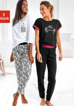 Nachtwäsche|Vivance Dreams Pyjama schwarz-weiß,schwarz-pink