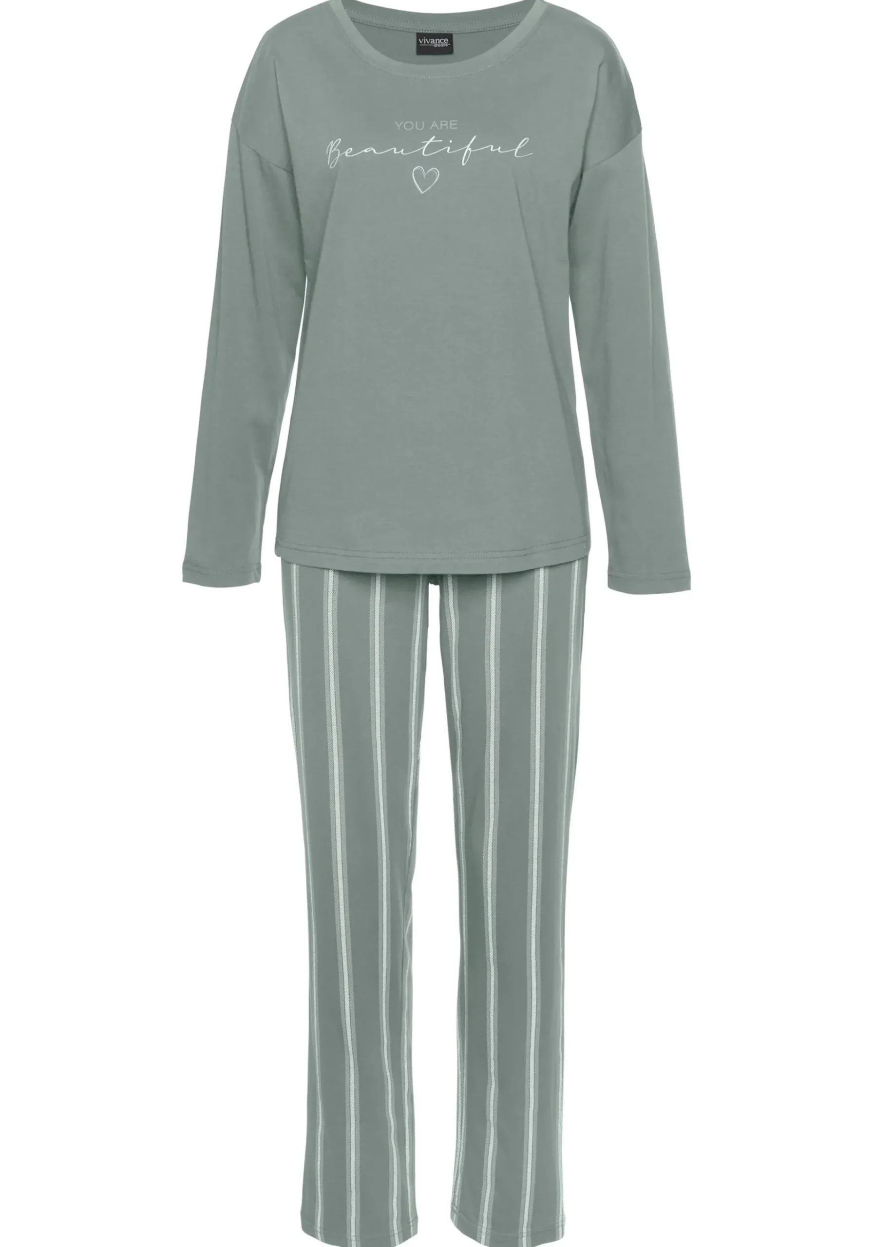 Nachtwäsche|Vivance Dreams Pyjama grüngestreift