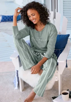 Nachtwäsche|Vivance Dreams Pyjama grüngestreift