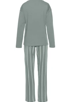 Nachtwäsche|Vivance Dreams Pyjama grüngestreift