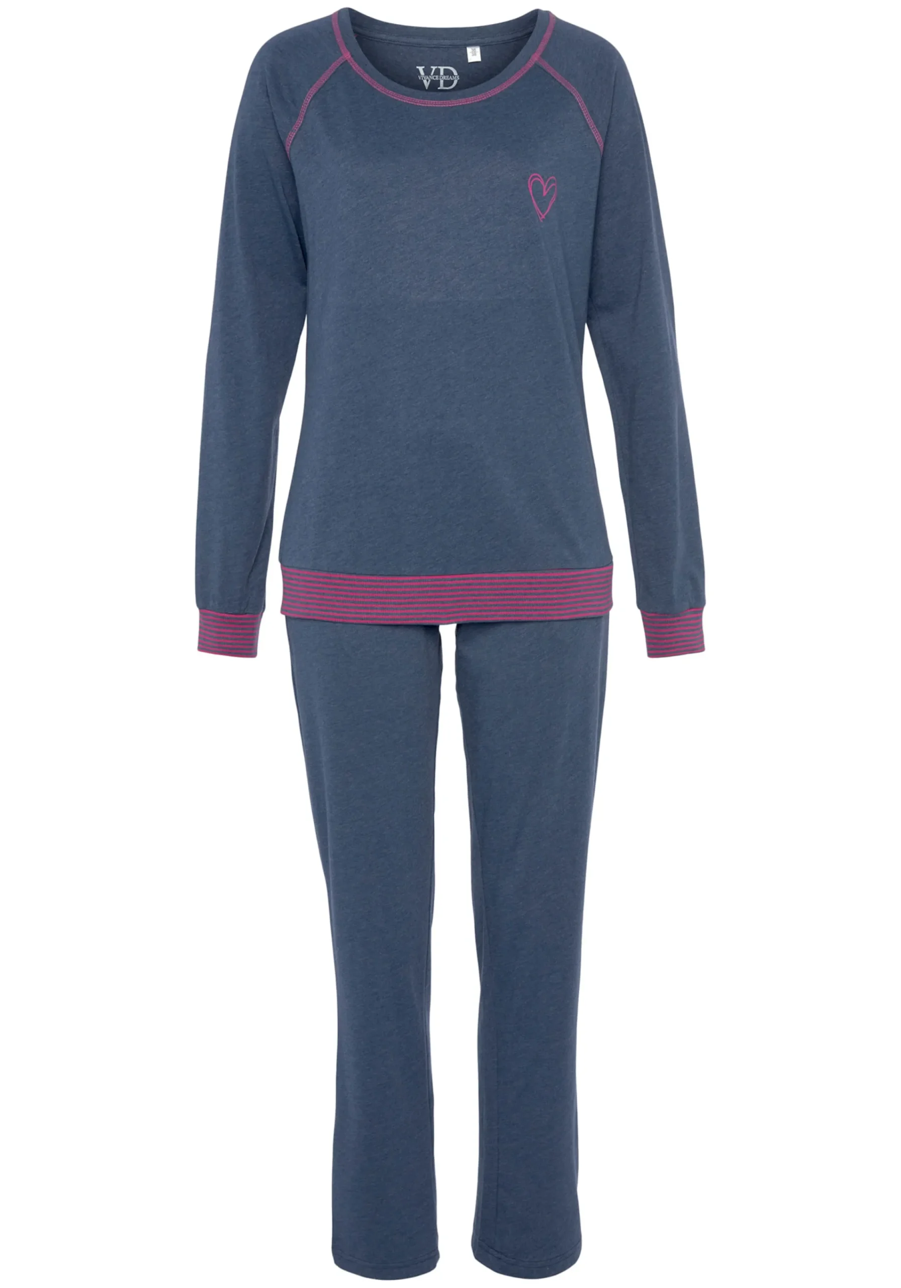 Nachtwäsche|Vivance Dreams Pyjama jeansblau-meliert