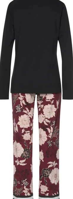 Nachtwäsche|s.Oliver Pyjama schwarz-bordeaux-mehrfarbig-geblümt