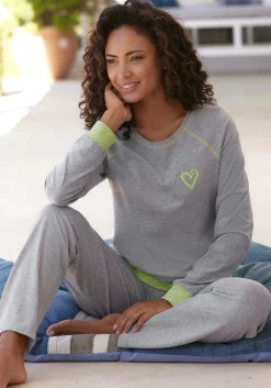 Nachtwäsche|Vivance Dreams Pyjama hellgrau-meliert