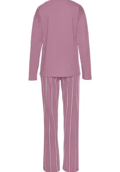 Nachtwäsche|Vivance Dreams Pyjama mauvegestreift