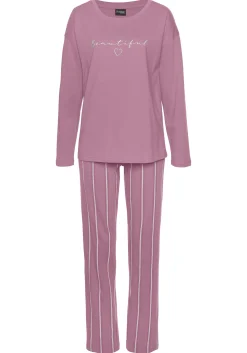 Nachtwäsche|Vivance Dreams Pyjama mauvegestreift