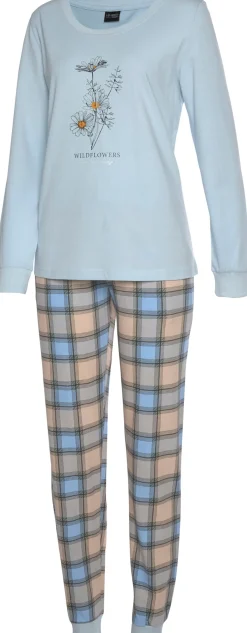 Nachtwäsche|Vivance Dreams Pyjama bordeaux-kariert,kariert-hellblau