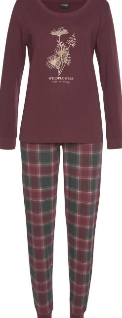 Nachtwäsche|Vivance Dreams Pyjama bordeaux-kariert,kariert-hellblau