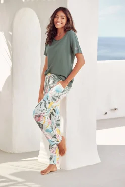 Nachtwäsche|Vivance Dreams Pyjama khaki-gemustert