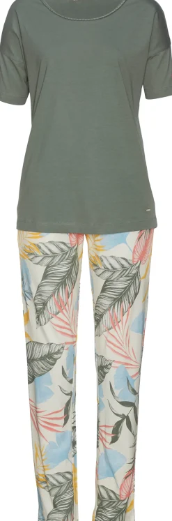 Nachtwäsche|Vivance Dreams Pyjama khaki-gemustert