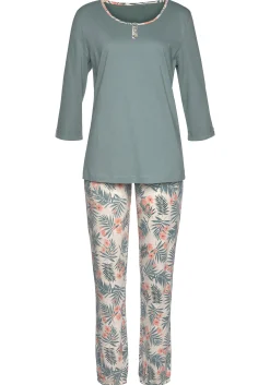 Nachtwäsche|LASCANA Pyjama jadegrün-bedruckt