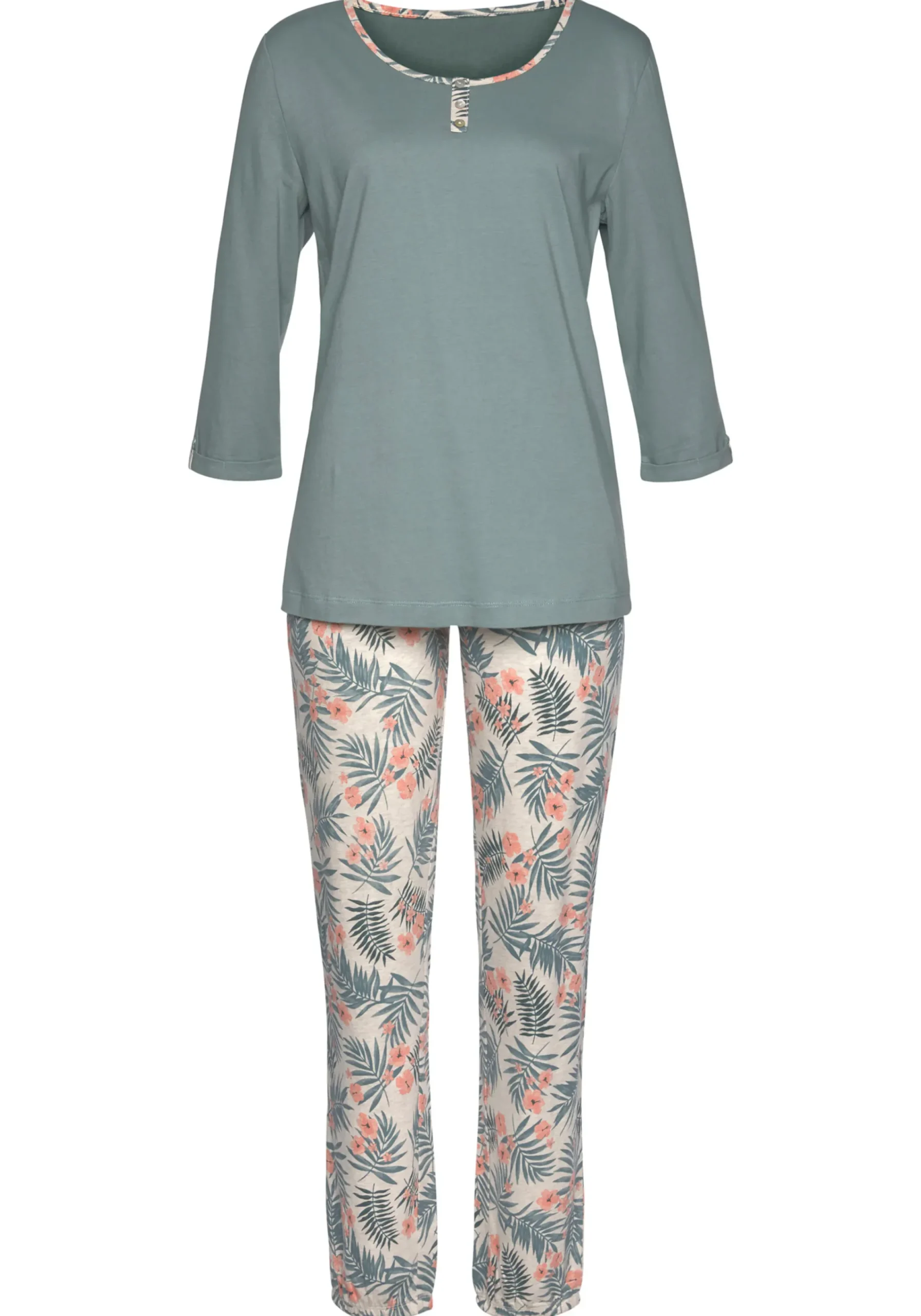 Nachtwäsche|LASCANA Pyjama jadegrün-bedruckt
