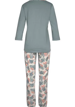 Nachtwäsche|LASCANA Pyjama jadegrün-bedruckt