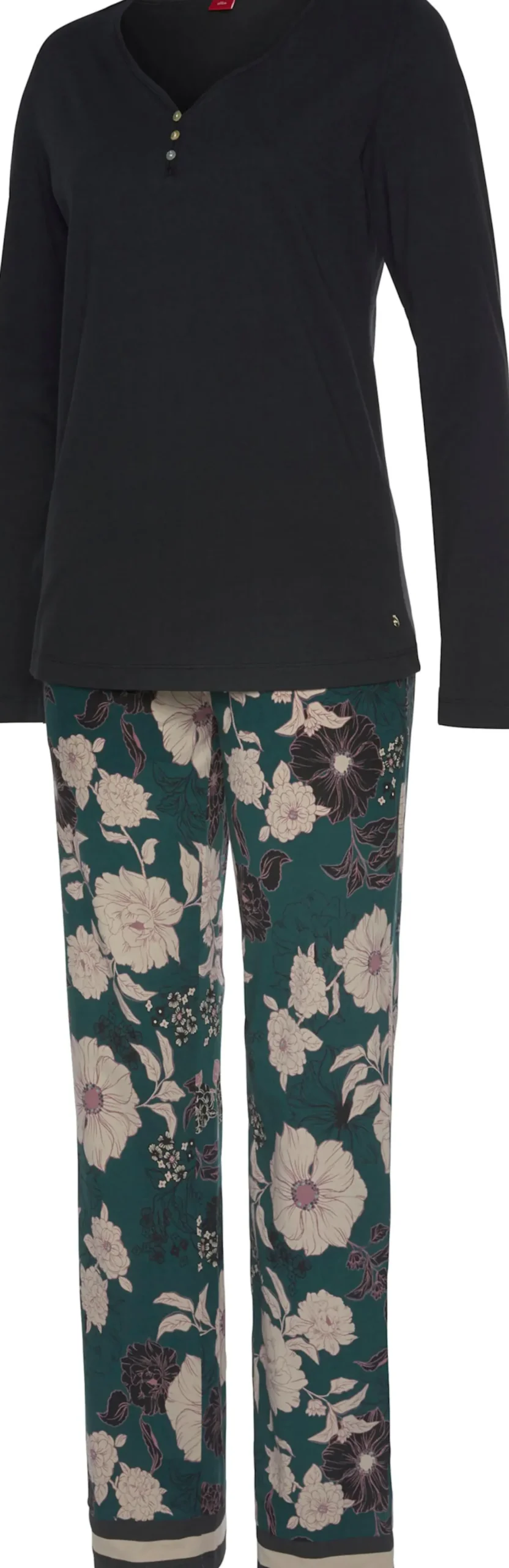 Nachtwäsche|s.Oliver Pyjama schwarz-dunkelgrün