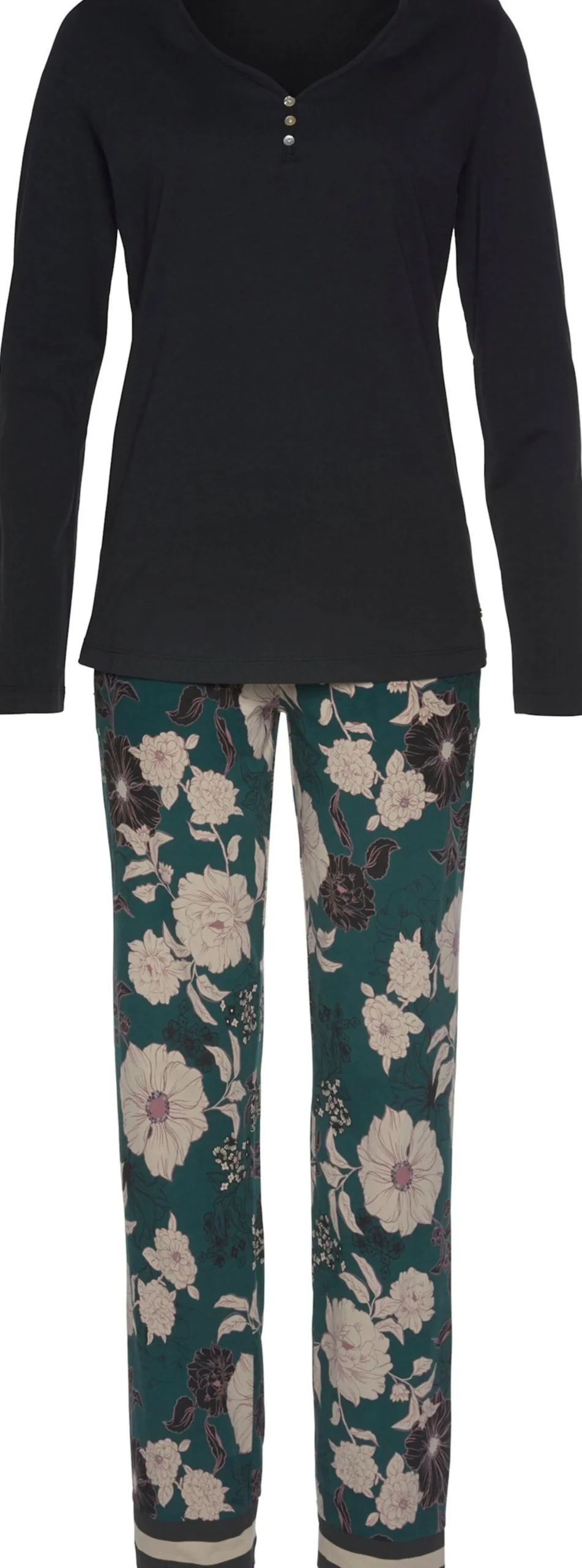 Nachtwäsche|s.Oliver Pyjama schwarz-dunkelgrün