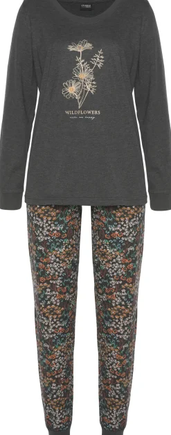 Nachtwäsche|Vivance Dreams Pyjama sand-geblümt,dunkelgrau-geblümt