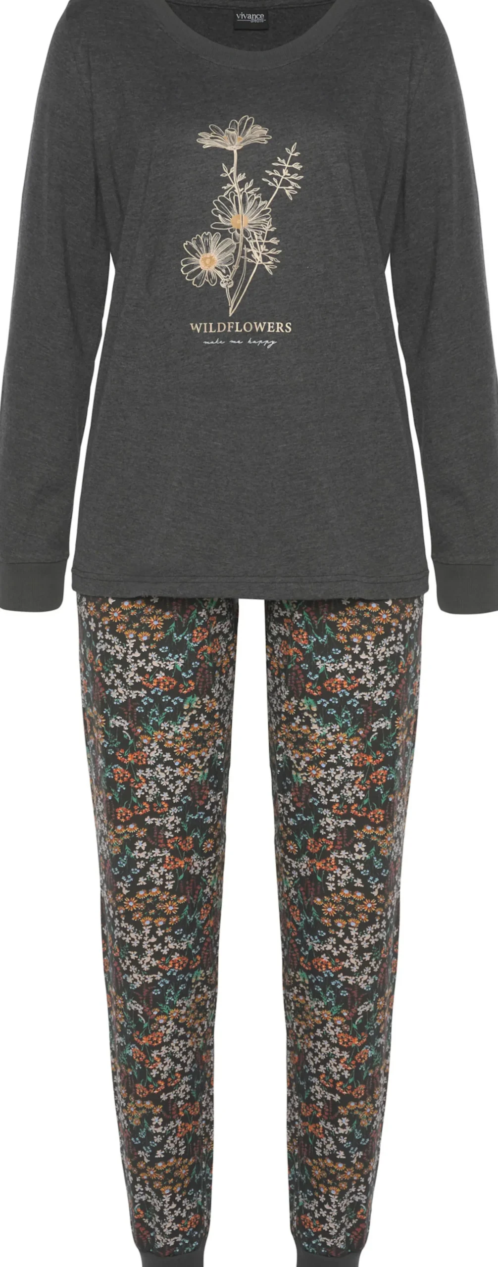 Nachtwäsche|Vivance Dreams Pyjama sand-geblümt,dunkelgrau-geblümt