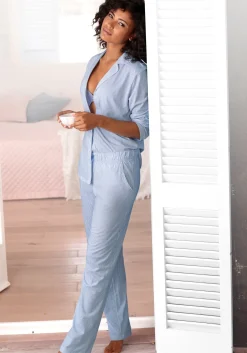 Nachtwäsche|Vivance Dreams Pyjama blau-weiß